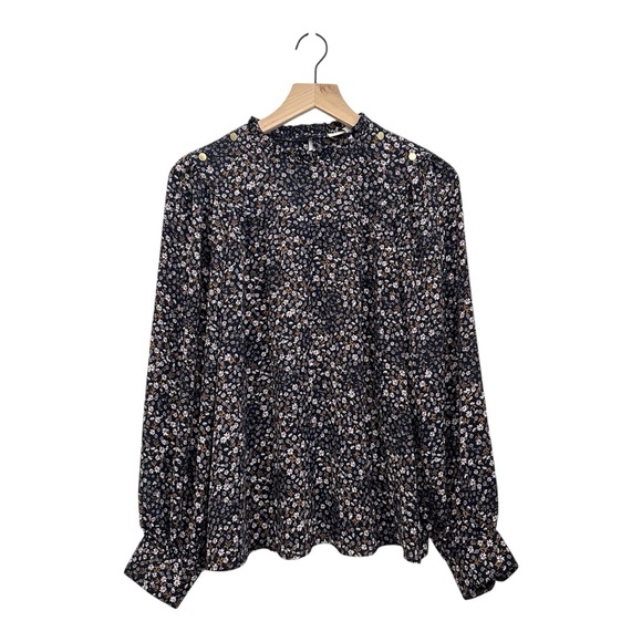 LOFT Tops - LOFT Women’s Blue Floral Print Polyester Long Sleeve Back Button Blouse Size M